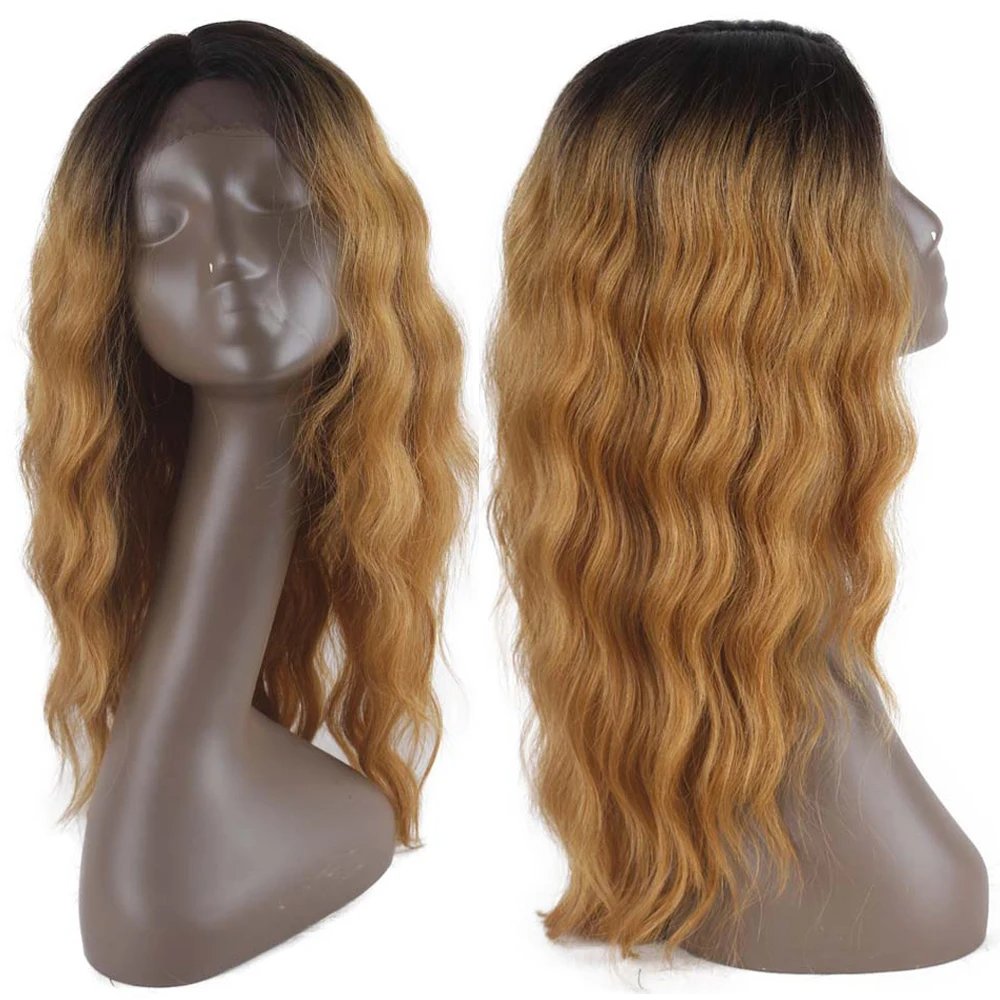 Natural Wave Long Soft Lace Wigs For Women X-TRESS Ombre Black Gold Blonde Color Lace Front Synthetic Hair Wavy Wig Middle Part Natural Wave Long Soft Lace Wigs For Women X-TRESS Ombre Black Gold Blonde Color Lace Front Synthetic Hair Wavy Wig Middle Part