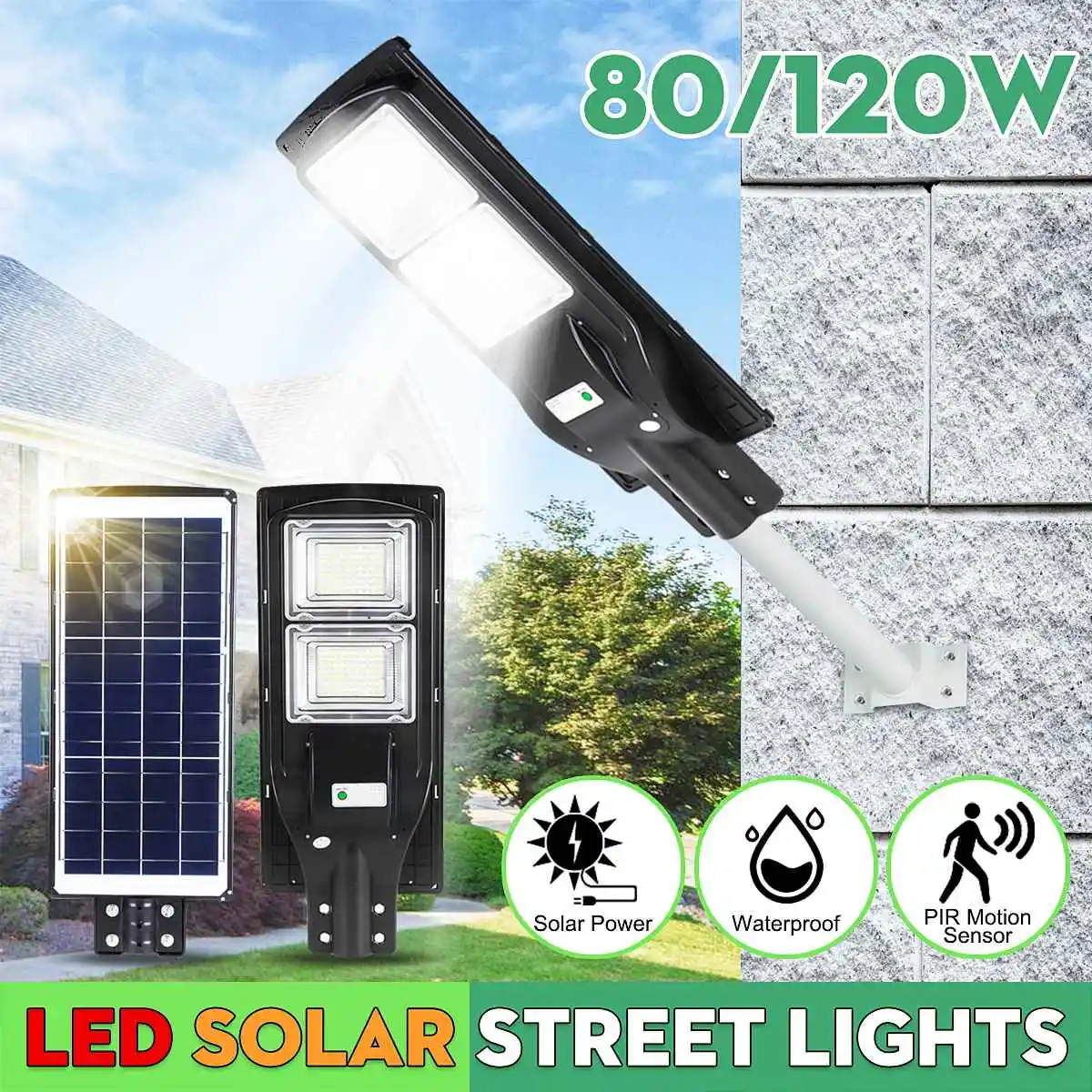 

120W Led Solar Street light Wall Lamp 80LED Light+R adar Motion Sensor Outdoor Led Solar Light Waterproof Street Light Garden