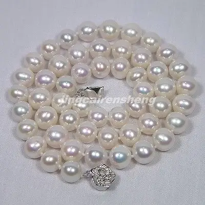 

AA+ 9MM WHITE FRESHWATER PEARL NECKLACE SILVER Clasp Brand New!