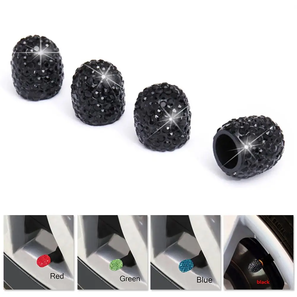 

4Pcs Shiny Rhinestone Soft Clay Car Tire Valve Cap Dustproof Cover Vehicle Decor