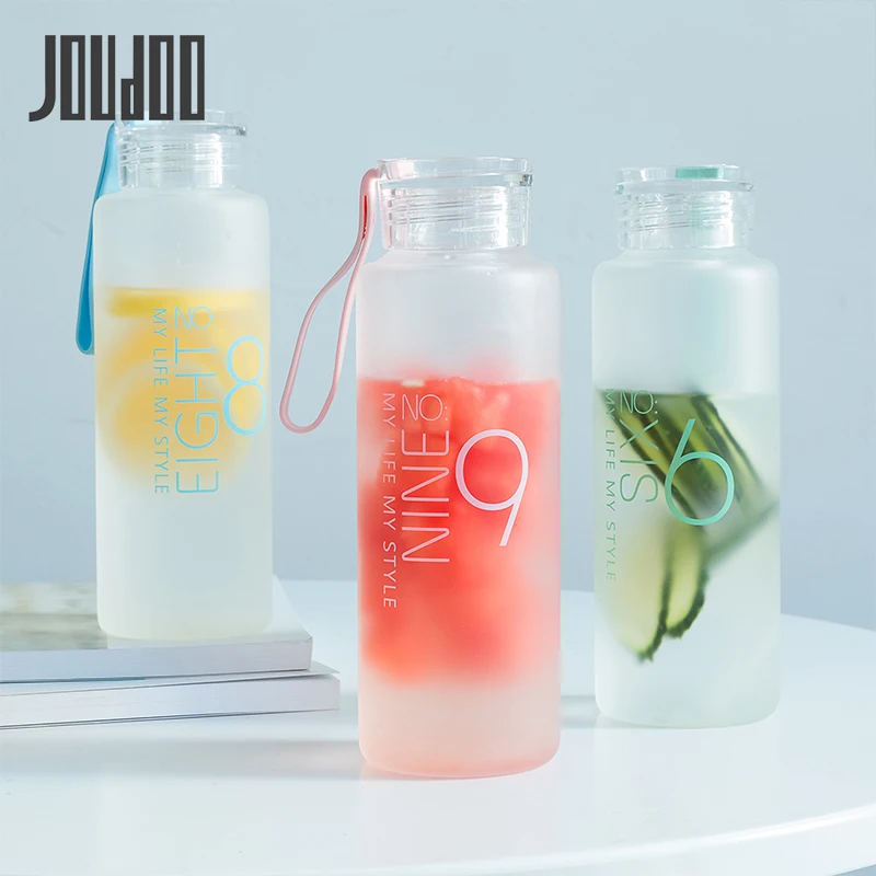 

JOUDOO 300ml/480ml Frosted Glass Water bottle Healthy Water Container Summer Lemon Water Bottle Drink Bottles Outdoor 47