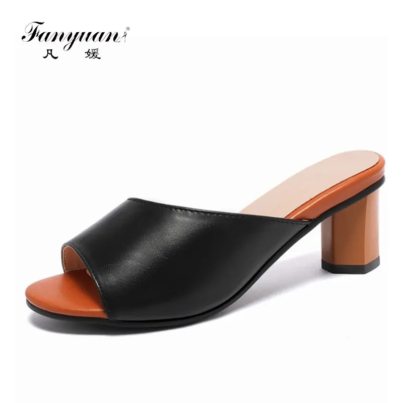 

fanyuan 2019 summer strange round high heels woman sandals peep toe slip-on pumps women slippers slides mules big size 44