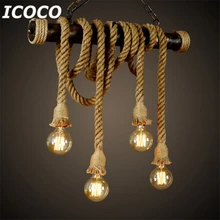 1 Uds E27 lámpara colgante Industrial doble cabeza Vintage Edison cuerda techo casa restaurante decoración temática cáñamo cuerda Venta de barco