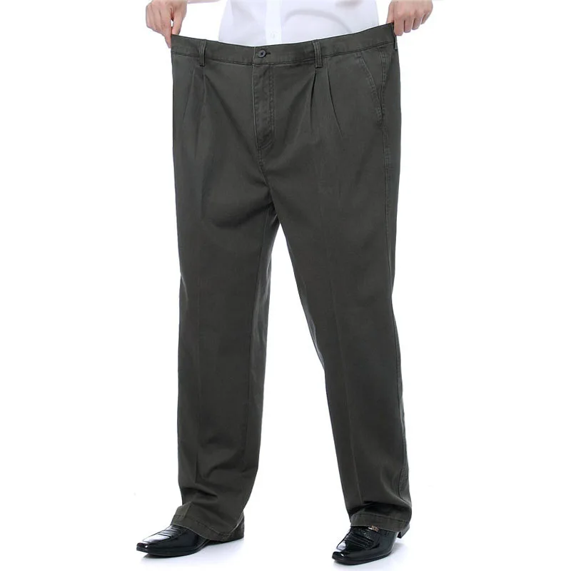 Мужские хлопковые брюки прямые повседневные свободные длинные мужские брюки средней плотности со складками Саржевые карманы размера плюс 31-42 44