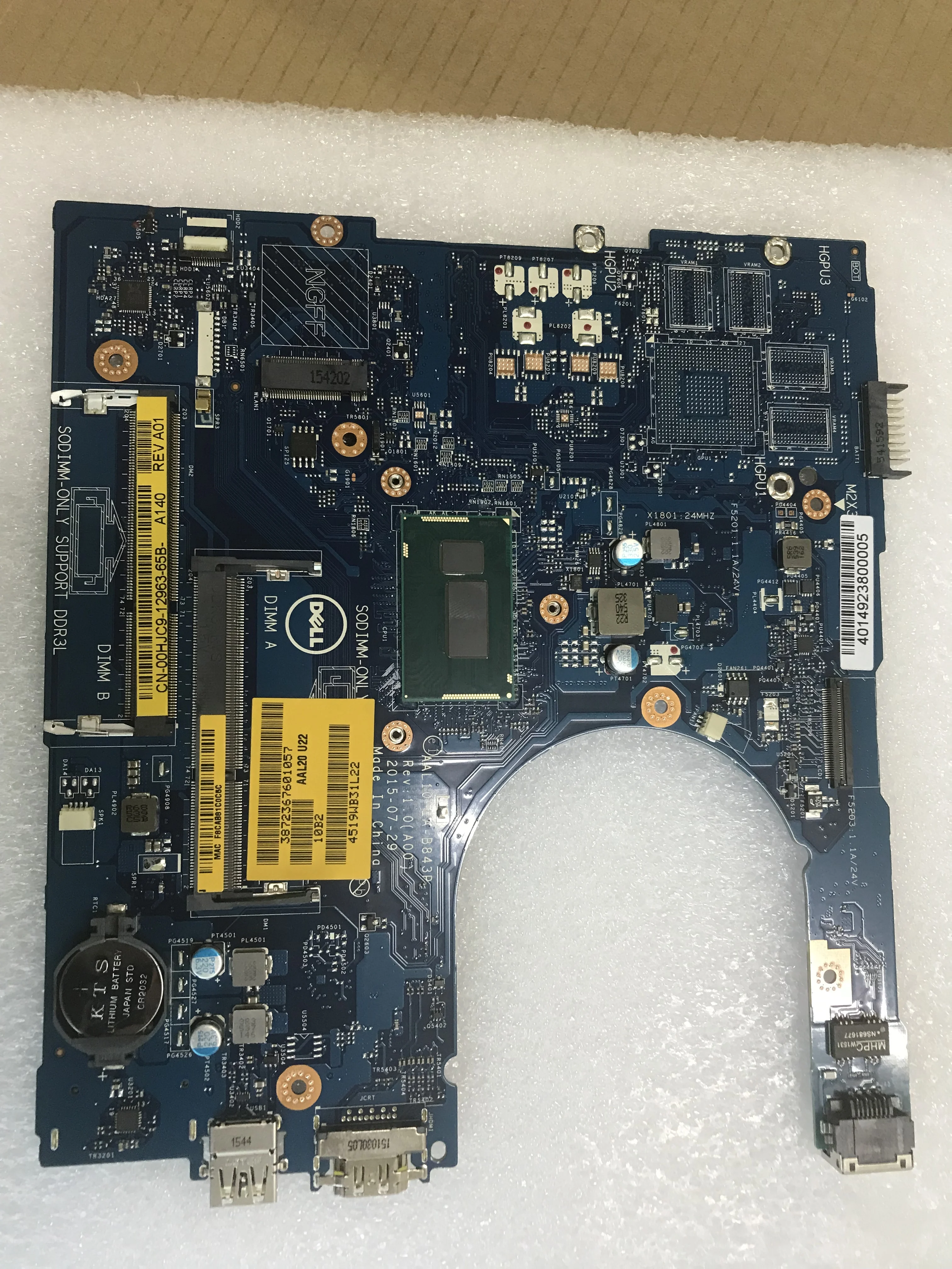

For Dell 5558 Laptop Motherboard I5-5200U Processor CN-0FRV68 FRV68 AAL10 LA-B843P Full Tested