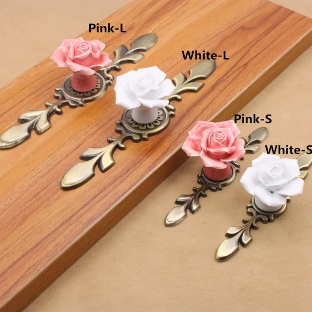 Rose Pink White Ceramic Alloy Base Door Handles Kitchen Cupboard Rose Pink White Ceramic Alloy Base Door Handles Kitchen Cupboard Closet Drawer Cabinet S Furniture Pulls Flower Sh Handle