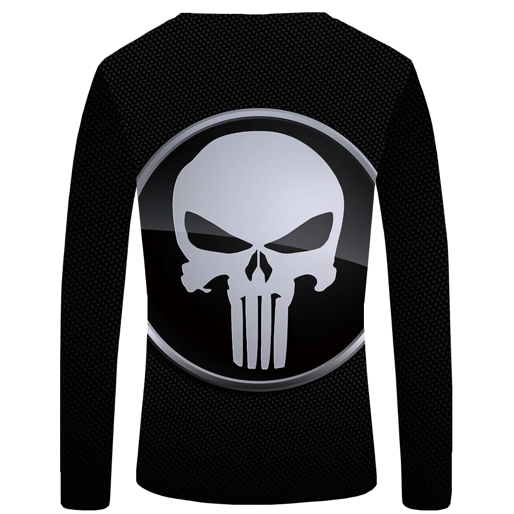 KYKU череп футболка мужская с длинным рукавом черная футболка дьявол рок хип хоп графика крутая уличная мужская одежда мода большой размер