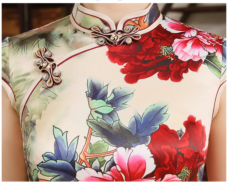 Грейс Для женщин тонкий китайское традиционное платье короткий рукав Cheongsam вечернее платье цветок Qipao Китайский Стиль 18