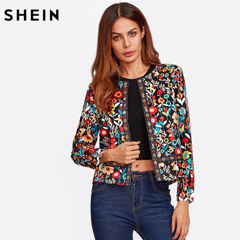 SHEIN Presse Bouton Patte Botanique Veste Automne Veste pour Femmes