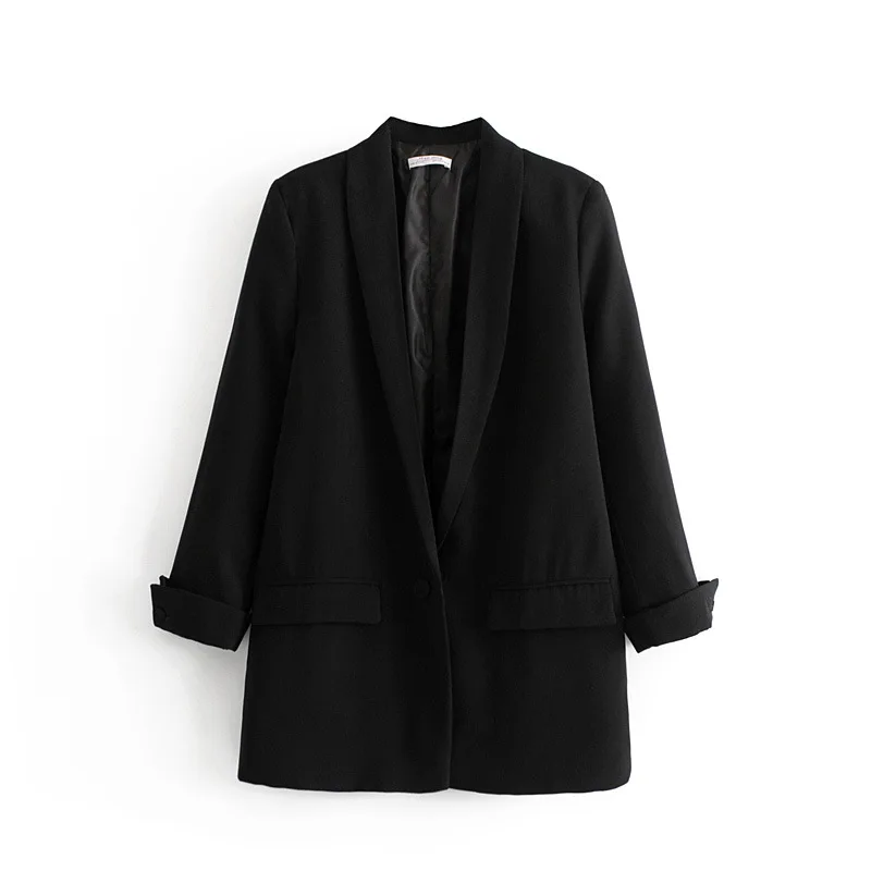 

V neck casual blazers pockets crimped sleeve
