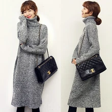 Осень Зима Новая мода женщин хлопок водолазка с длинным рукавом Повседневное платье толстый свитер