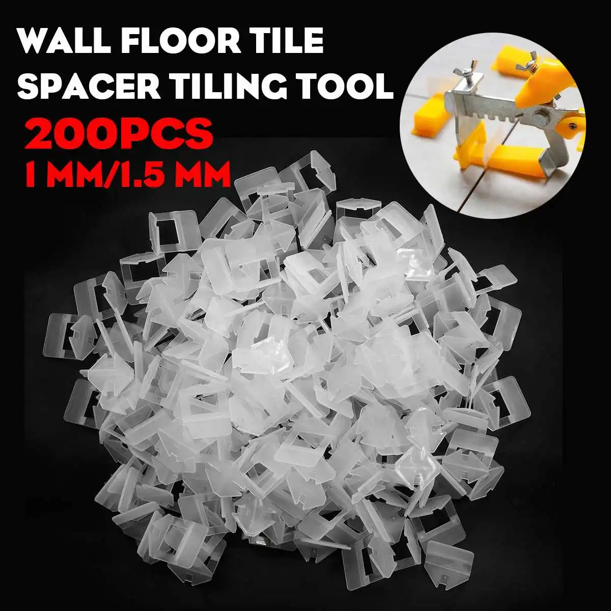 

ZEAST 200pcs 1mm/1.5mm Wall Floor Tile Spacer Tiling Tool Tile Leveling System Clips Kit Plastic