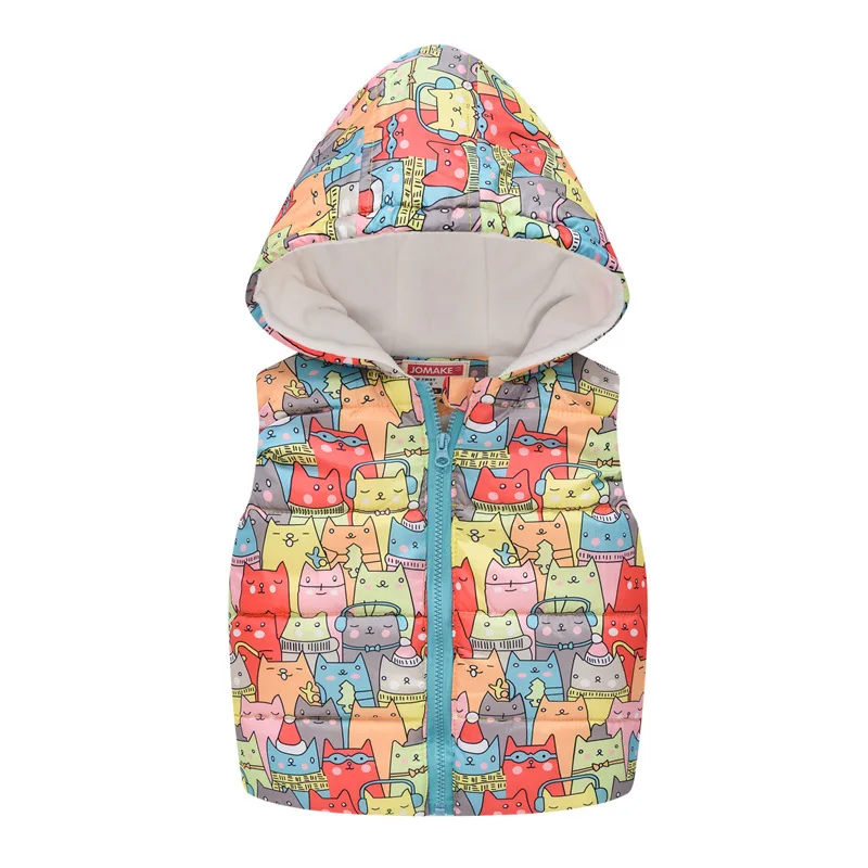 2022 Autumn Winter New Boys Girls Sleeveless Hooded Wool Vest Jacket Cartoon Print Coat Kids Warm Cashmere Vest Outwear Clothes leather jacket with hood