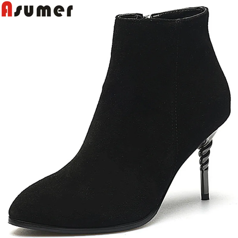 

ASUMER big size 33-43 fashion autumn winter shoes woman pointed toe ankle boots women suede leather high heels ladies boots