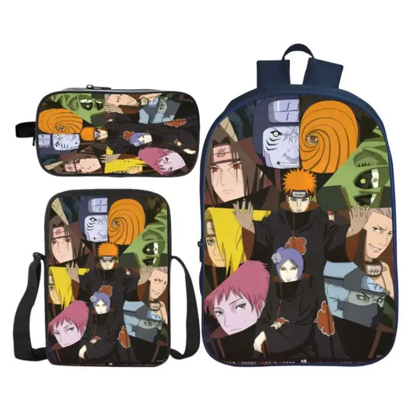 3 шт./компл. хит продаж детские рюкзаки на плечо с 3D принтом Наруто Sasuke Akatsuki