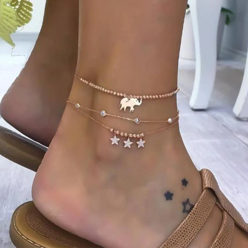 Золотая цепочка звезда слон браслет на щиколотке бисер halhal женский chewille Foot Jewelry