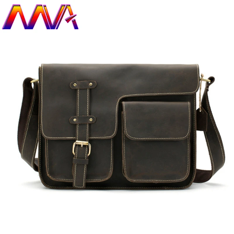 

MVA Newly Crazy Hose Men Shoulder Bag 100% Genuine Leather Men Crossbody Bag Men Casual Leather Bag Fashion Brown Casual Bags
