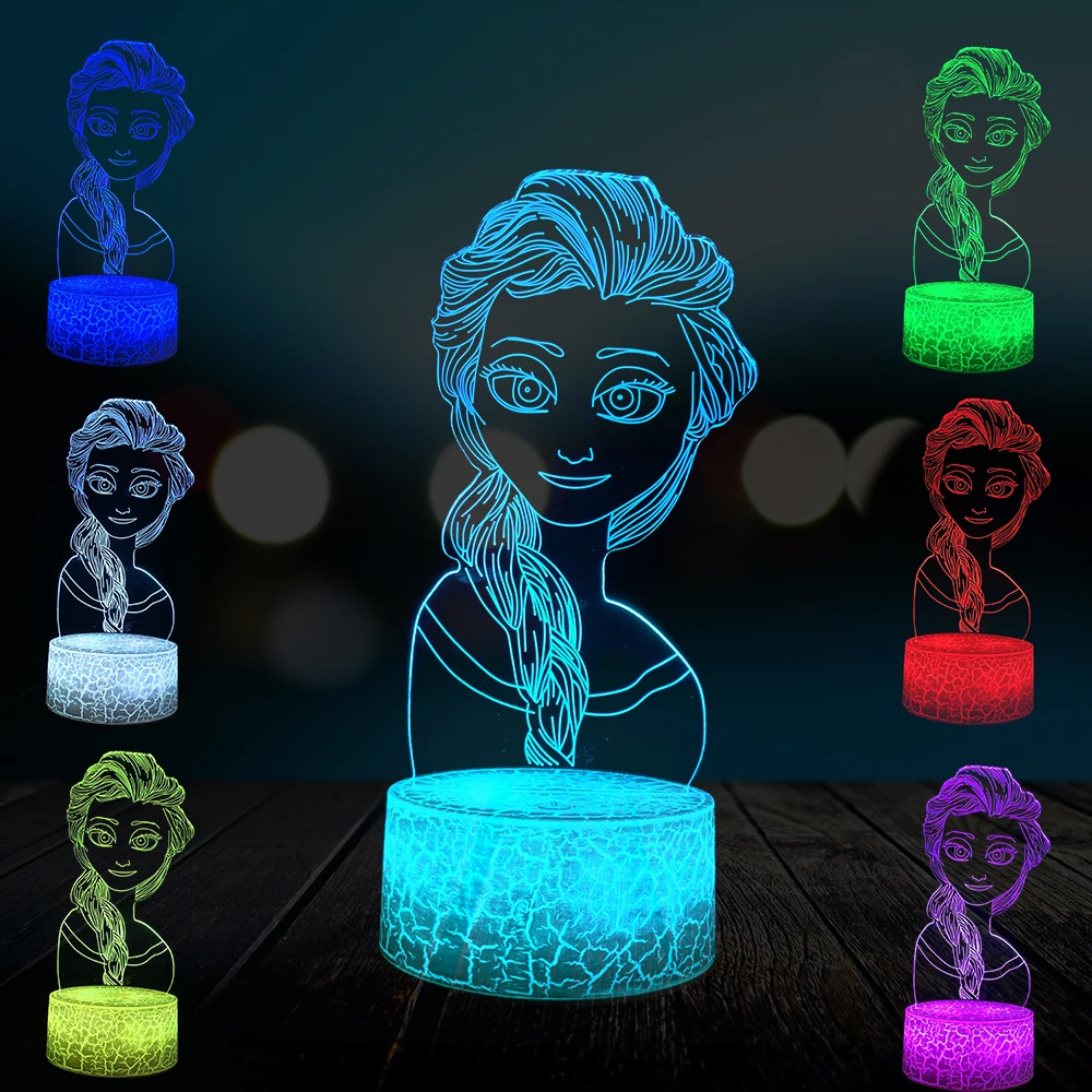 Мультфильм Принцесса Эльза ночник 3D светодиодный светильник девочка подарок на день рождения игрушка Новинка огни для детей ночник домашний декор