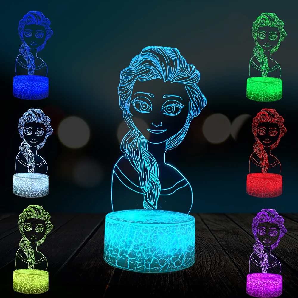 

Cartoon Princess Elsa Night Light 3D LED Lamp Girl Birthday Gift Toy Novelty lights for Children Original Nightlight Home Decor