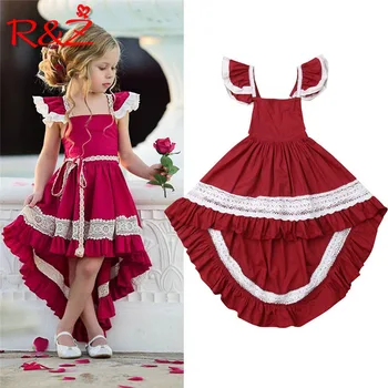 

R&Z Girls Dress 2019 Summer New Girls Small Flying Sleeve Dovetail Dress Europe and America Baby Lace Halter Irregular Dress