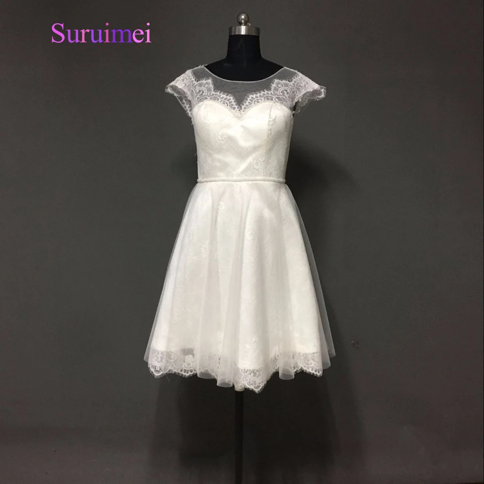 100 Real Picture Off White Lace Vintage Short Wedding