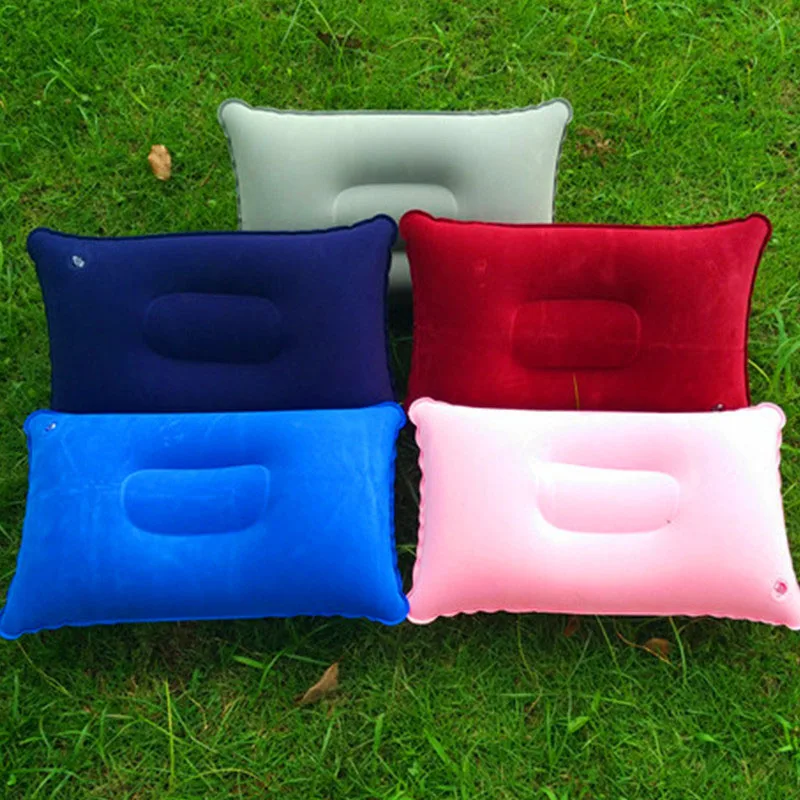 

New Double Sided flocking Inflatable Pillow Cushion Pad For Camping Travel Hiking Sleep Rest 5 Colours 1pcs