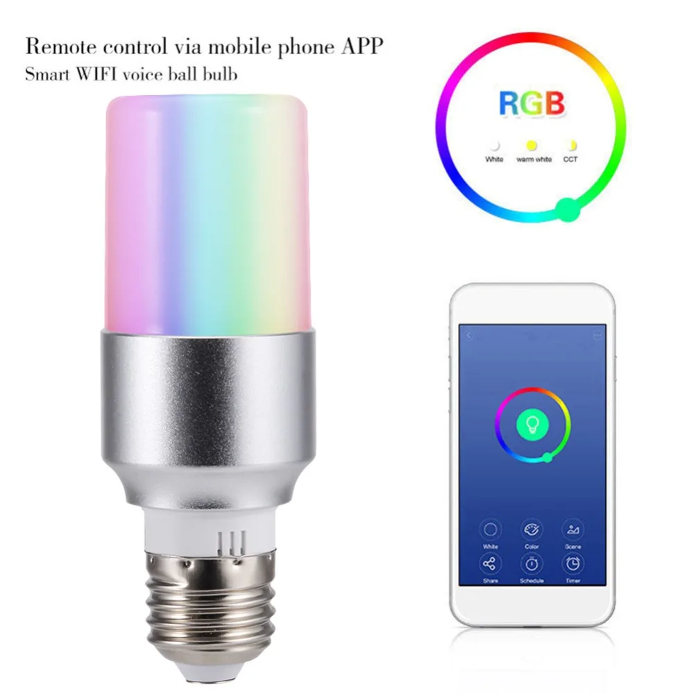 

LED Smart Bulb WIFI Remote Control RGBW LED Lights For Home/Bedroom Adjust Brightness LED bulb Voice Control Lamp Free Shipping