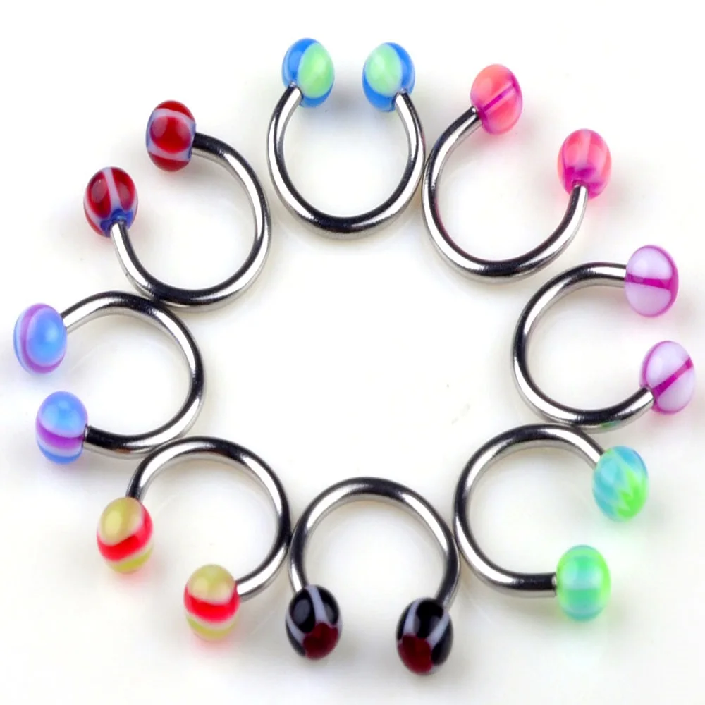 

Wholesael 10Pcs/lot Stainless Steel Resin Nose Septum Body Piercing Multi Colors Send Randomly For Women Body Fashion Jewelry