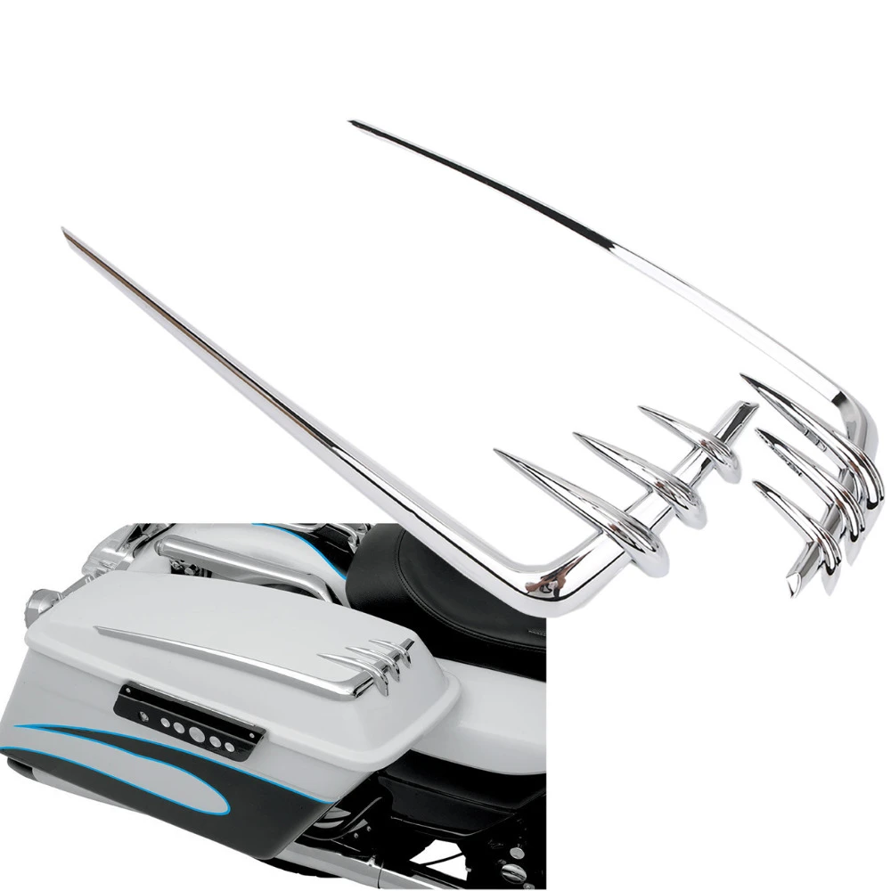 2x Chrome Motorcycle Hard Saddle Bag Saddlebag Lid Accents Decals For Harley Touring Glide FLHX