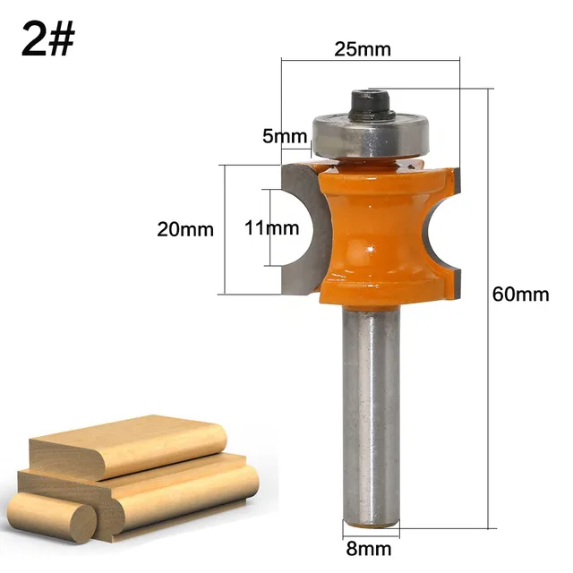 1Pc Bullnose Router Bit Set C3 Carbide Tipped 8mm" Shank Woodworking