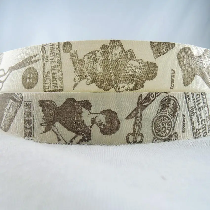 

1" 25mm Handmade Printed Beauty head scissors cotton Ribbon Ruban DIY Craft Sewing Accessories Cloth Label Cotton Ribbon XM-54A