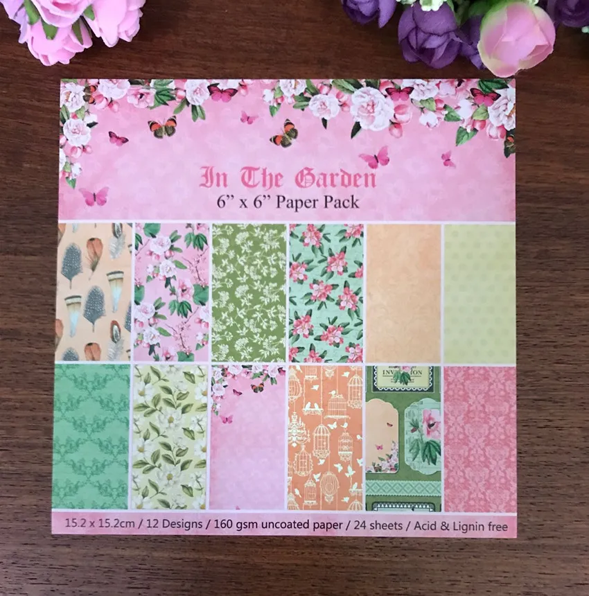 

24pcs 6" Single-side IN THE GARDEN pattern creative papercraft art paper handmade scrapbooking kit set books A889