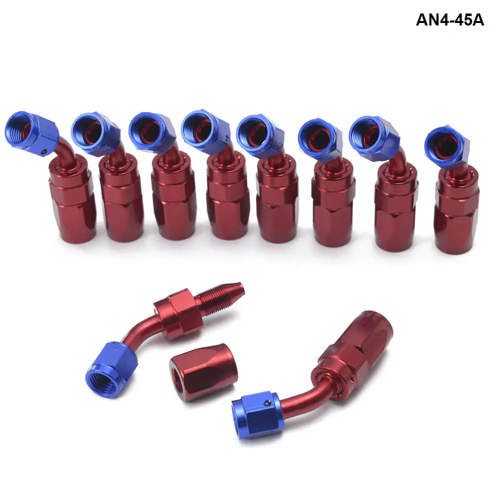 10 шт./лот AN4 соединения для трубок Алюминий 45 градусов Поворотный Масляный/топлива подходящий переходник шланг маслоохладителя фитинг AN4-45A