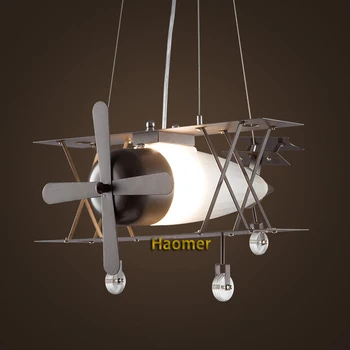 

American country style industrial loft retro aircraft model pendant light creative restaurant store iron glass hanging lamp