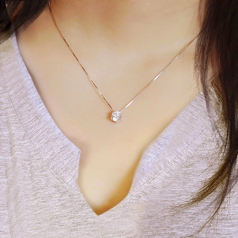 Módní 925 čisté stříbro jednořetězcové dámské elegantní cz zirkonový náhrdelník dámské řetízky drop shipping no fade gift