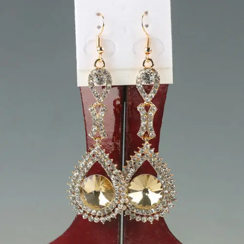 

0.51''Natural Yellow Crystal &CZ Golden drop Earrings ED133*1
