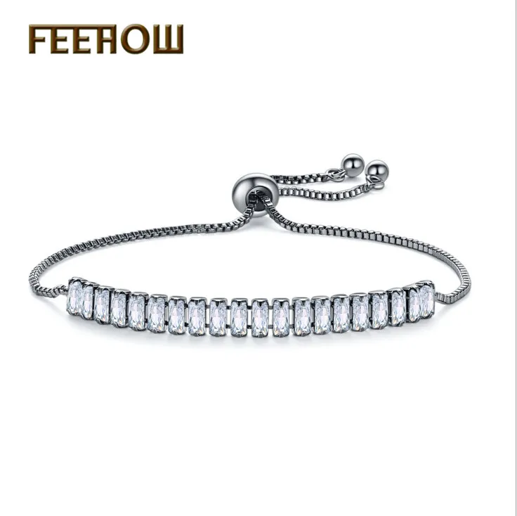 

FEEHOW Classic Blue Crystal Friendship Bracelet White Zircon Adjustable Bracelets for Women Rectangle Cheap Bracelet FBL017
