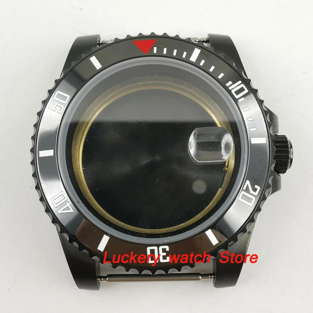 

40mm Sapphire glass black ceramic bezel Black PVD coating stainless steel Watch Case fit ETA 2836 miyota 8215 movem-BK04
