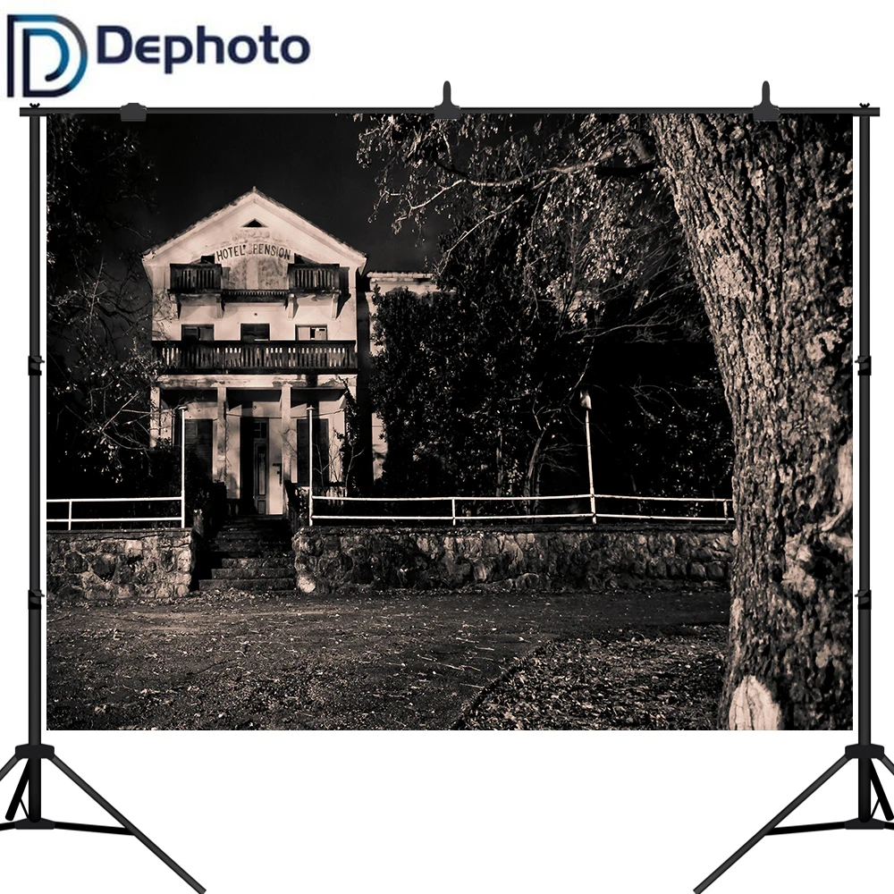 Dephoto Halloween Haunted House Photography Backdrop Dark Night Background Scary Party Banner Decor Portrait Photo Booth Studio |