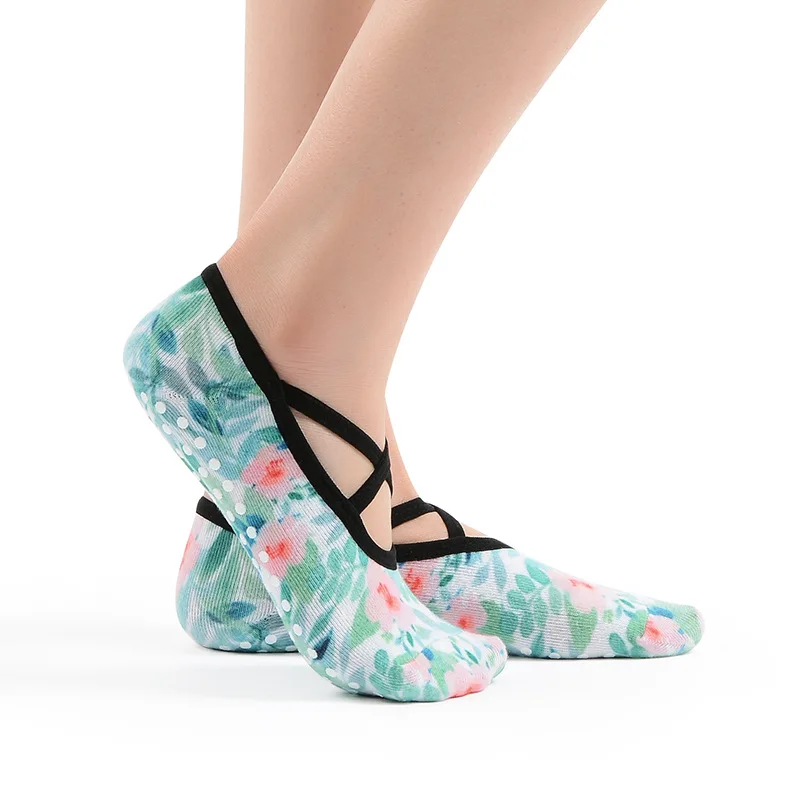 NEW Womens Professional Yoga Socks PVC Anti slip Comfortable low cut Dance Printing Socks Exercise Pilates One Size