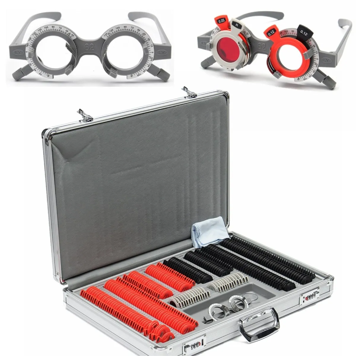 

266 Pcs Trial Lens Set Optical Lens Optometry Case Aluminum Rim Kit Optometry Test Trial Frame Accessories