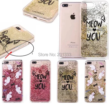 

For Iphone 7 Plus I7 7PLUS 6 6S Liquid Bead Quicksand Glitter Hard PC TPU Case Diamond Cartoon Cat Rose Flower Skin Luxury 50pcs