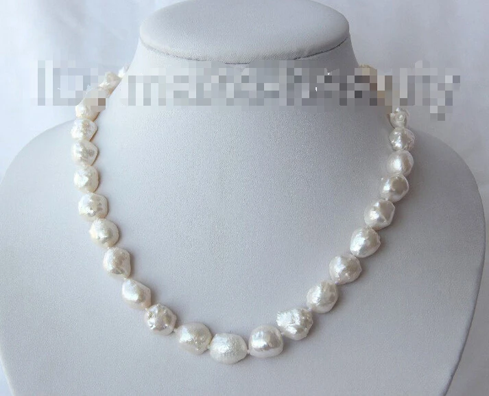 

shipping stunning big 14mm baroque white freshwater cultured pearl necklace h1935