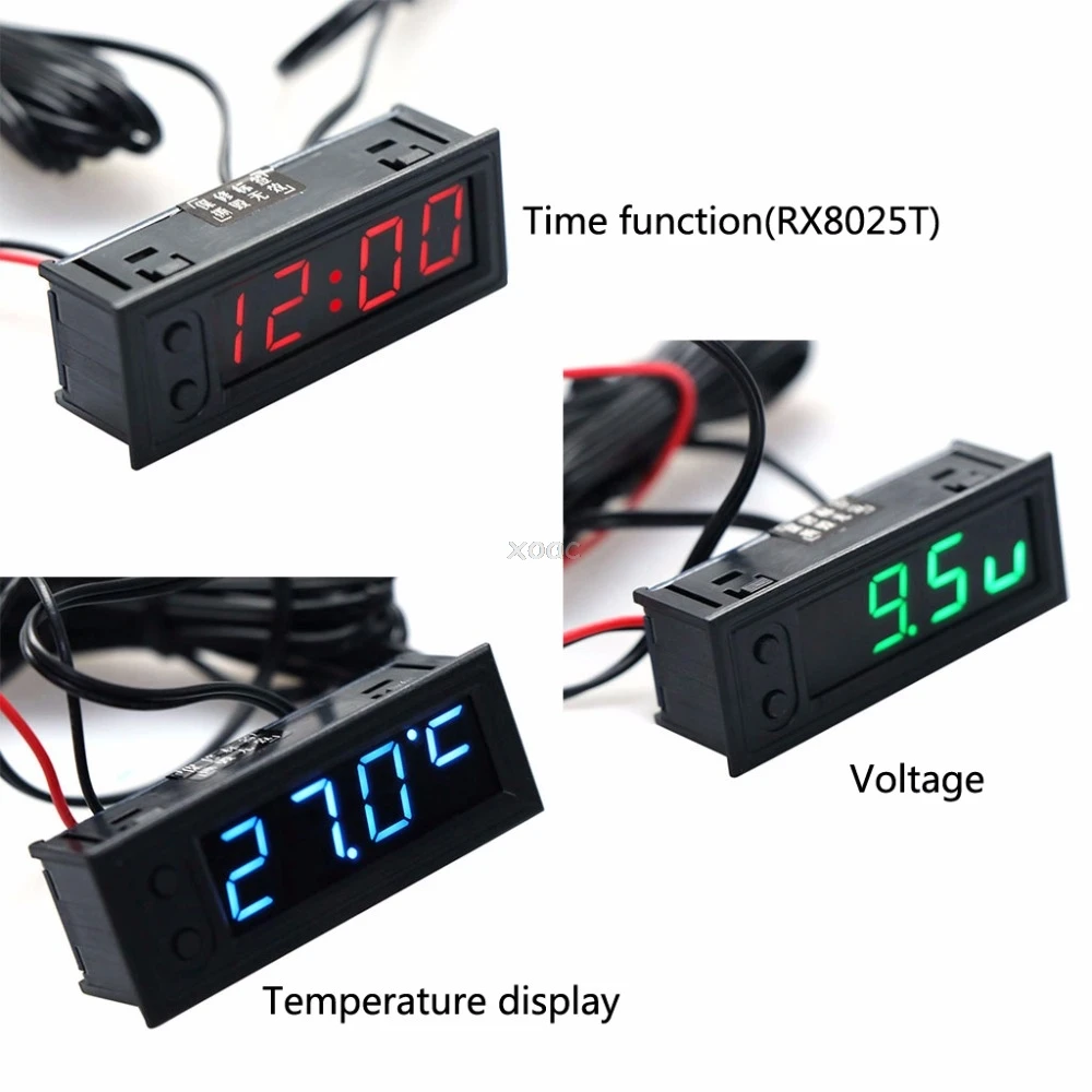 DIY Multifunction High-precision Clock Inside And Outside Car Temperature Battery Voltage Monitor Voltmeter DC 12V Dropship | Инструменты