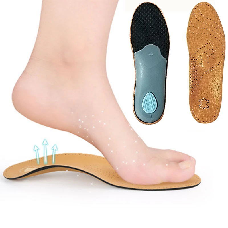 

Men Leather Latex Orthopedic Foot Care Insole Antibacterial Active Carbon Orthotic Arch Support Instep Flat Foot Shoe Pad Women