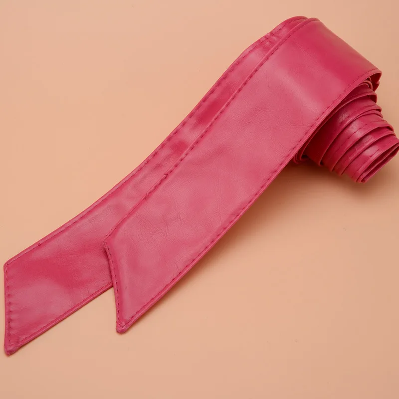 Мягкий однотонный широкий корсет из искусственной кожи с поясом для женщин и девочек, пояс для платья с бантом, cinturon mujer PD12 - Цвет: Rose