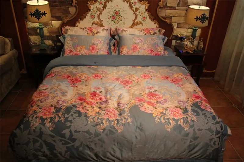 Waliicorners New Luxury silk cotton bedding set blue black satin duvet cover sets Bohemia style bed linen bedclothes 48 -4