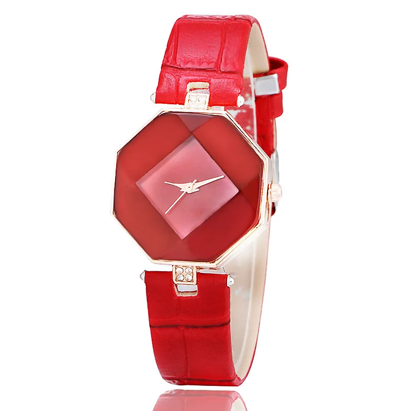 Модные повседневные наручные часы с неправильным циферблатом, женские кварцевые часы Hodinky с красным кристаллом и кожаным ремешком, Прямая поставка - Цвет: Красный