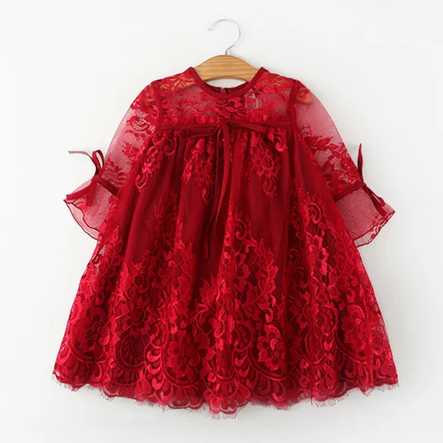 Одежда для детей; кружевное платье для девочек; зеленое детское кружевное фатиновое платье; платья для маленьких принцесс; летняя повседневная одежда для малышей; платья; распродажа - Цвет: Красный