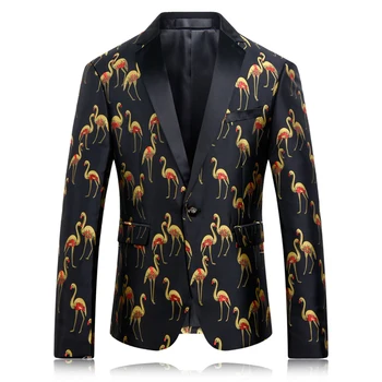 

Flamingo Mens Printed Blazer Slim fit Party Blazer Casual suit coat for Men Singer Fashion Male Suit Jacket Plus Size M-4XL